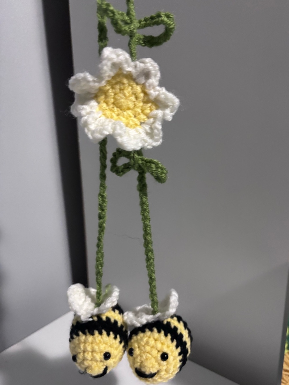 Handmade Crochet Bee and Daisy Hanging Decor